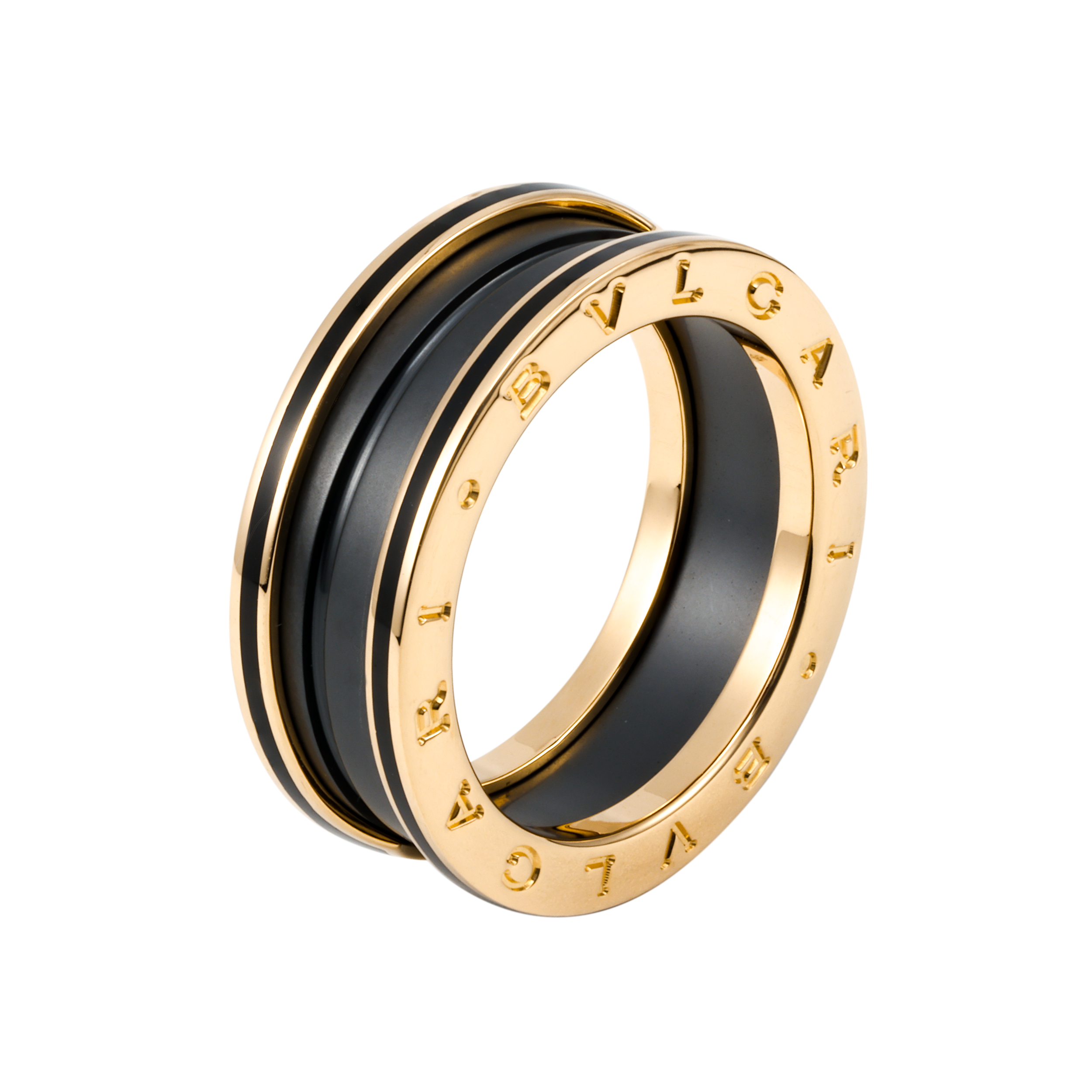 BVLGARI B.ZERO1 Narrow Spring Black Ceramic 18K Rose Gold Unisex Ring AN858853