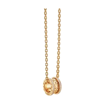 BVLGARI B.Zero1 Necklace 18K Gold Diamond Inlay 3-Ring Unisex Couples Design. CL859268-358349