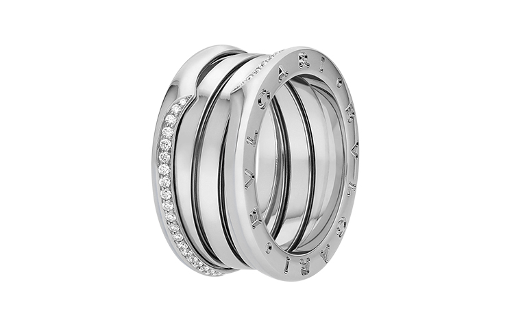 BVLGARI B.ZERO1 Ring Series 18K White Gold Half-Pavé Diamond Couples Ring. AN859830