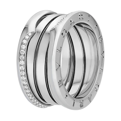 BVLGARI B.ZERO1 Ring Series 18K White Gold Half-Pavé Diamond Couples Ring. AN859830
