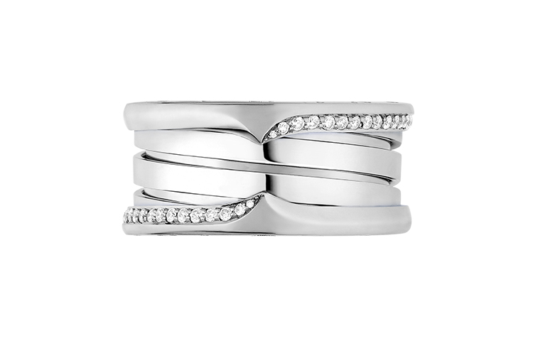 Shop BVLGARI B.ZERO1系列18K白金半密鑲鑽石情侶戒指 AN859830