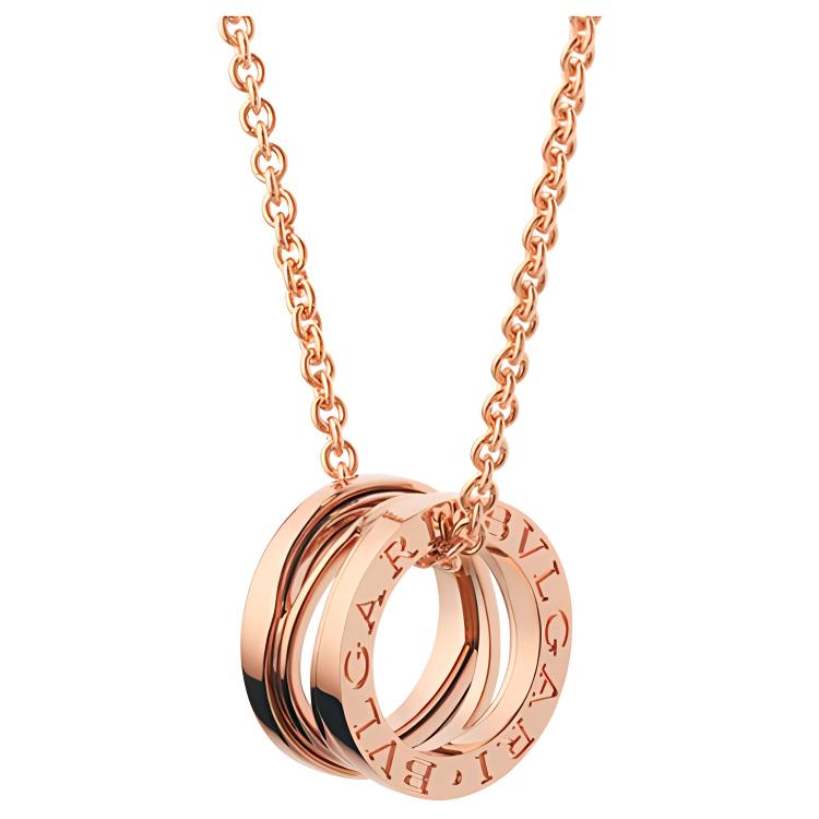 BVLGARI B.ZERO1 Rose Gold Pendant Necklace - Unisex Couples Minimalist Jewelry. 353795