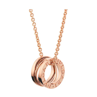 BVLGARI B.ZERO1 Rose Gold Pendant Necklace - Unisex Couples Minimalist Jewelry. 353795