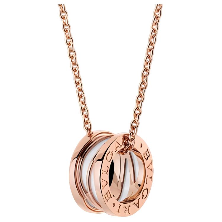 BVLGARI B.ZERO1 White Ceramic Rose Gold Pendant Necklace Unisex Couple Design. CL858579-356117