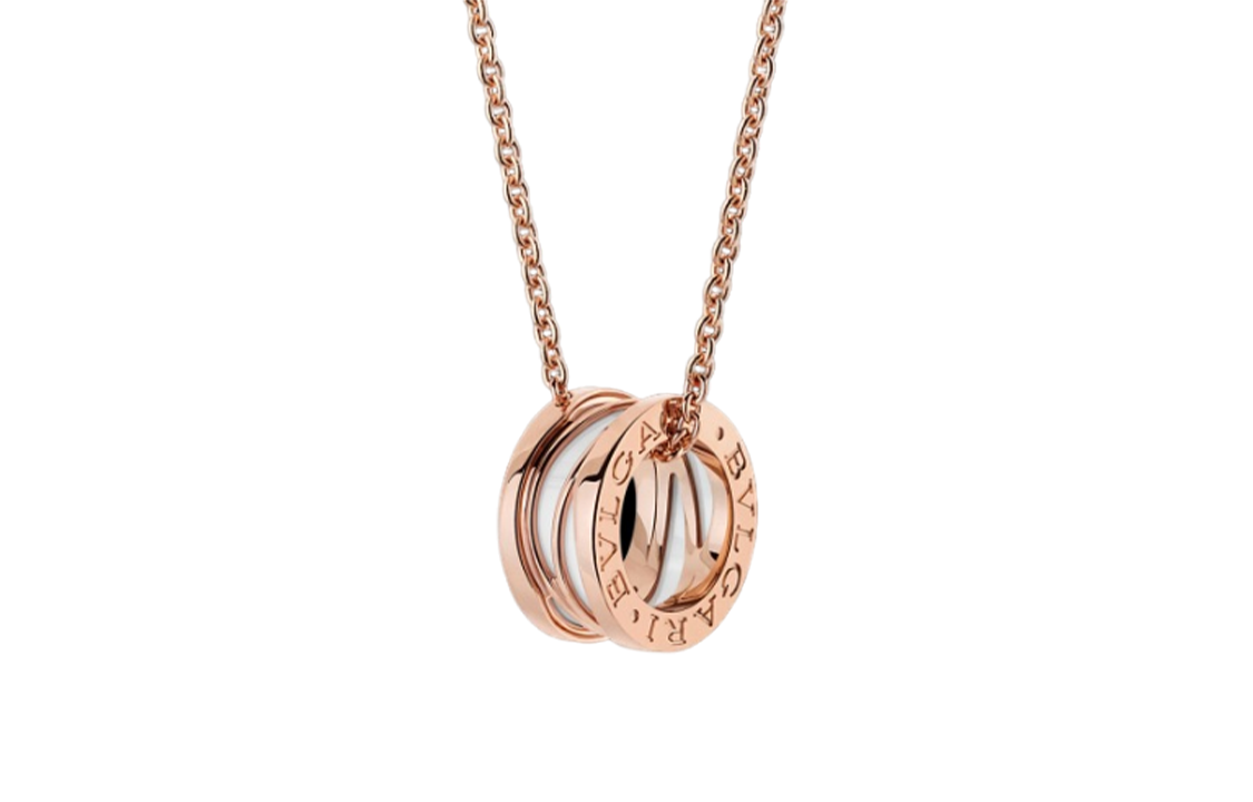 Shop BVLGARI B.ZERO1 White Ceramic Rose Gold Pendant Necklace Unisex Couple Design. CL858579-356117