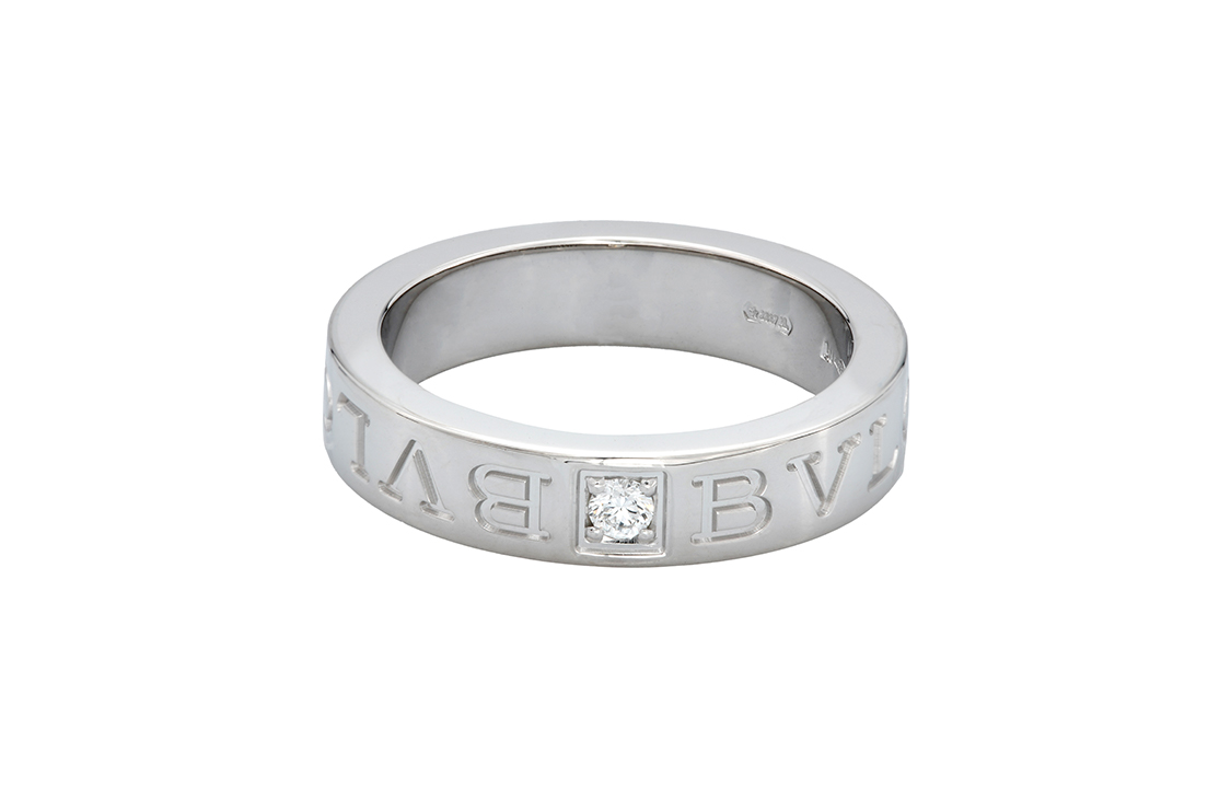 BVLGARI Bvlgari 18K White Gold Diamond Logo Ring Unisex Couple Design AN853348