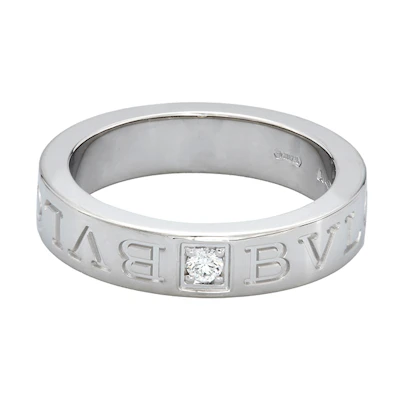 BVLGARI Bvlgari 18K White Gold Diamond Logo Ring Unisex Couple Design AN853348