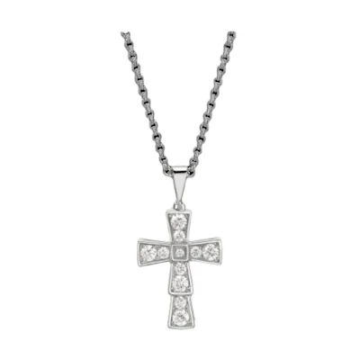 BVLGARI CROCE Cross Design Platinum Necklace Unisex Couple Silver CL858121