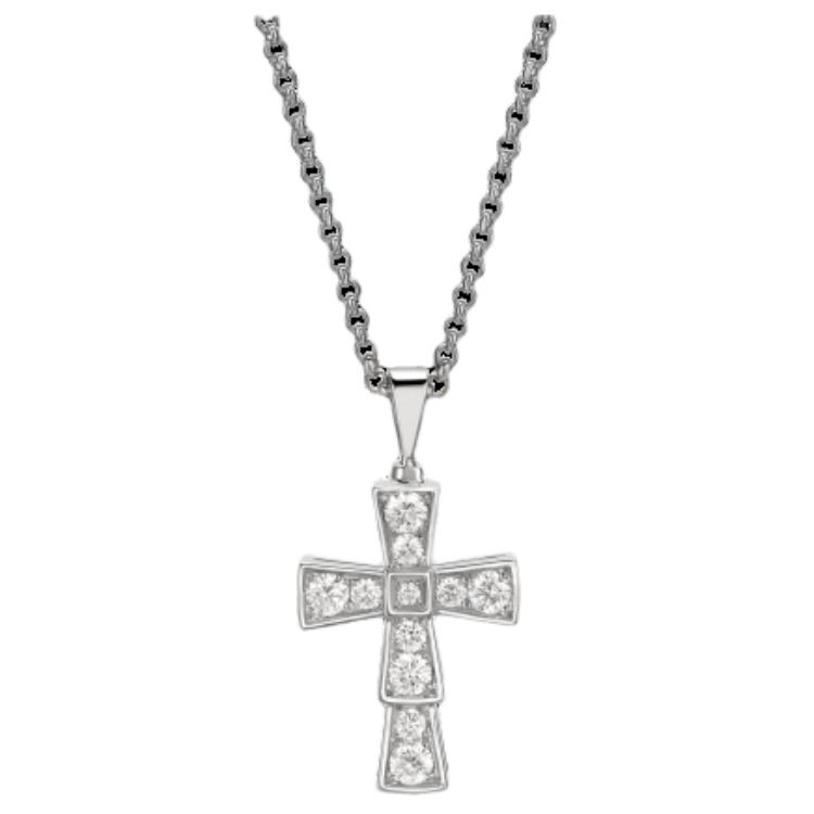 BVLGARI CROCE Cross Design Platinum Necklace Unisex Couple Silver CL858121 圖 2