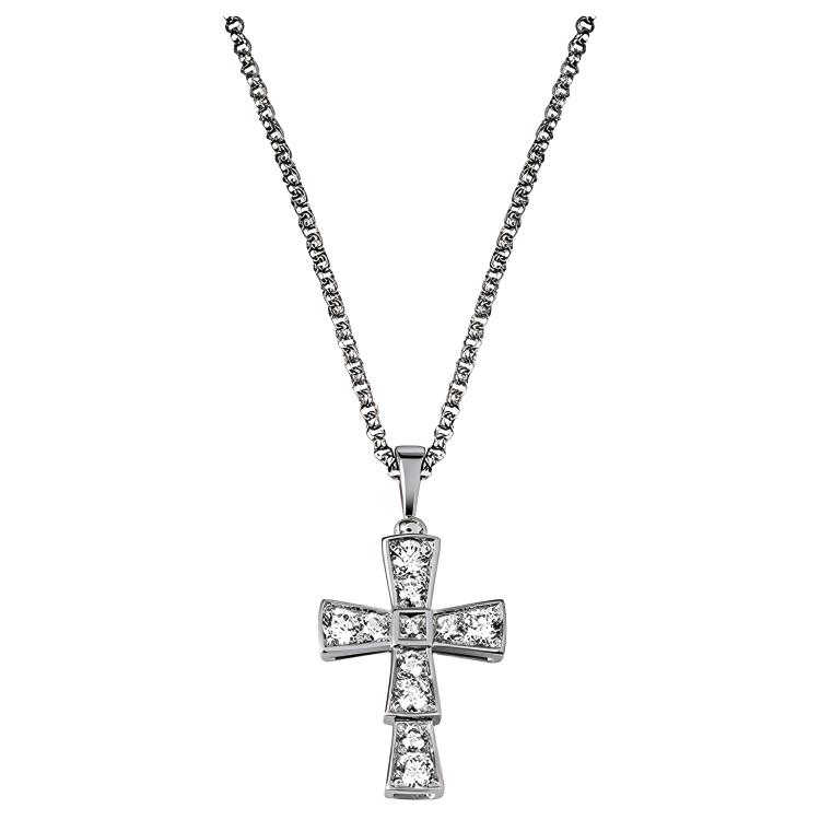 BVLGARI CROCE Full Diamond Cross 18K White Gold Necklace Unisex Couples Gift. 354038