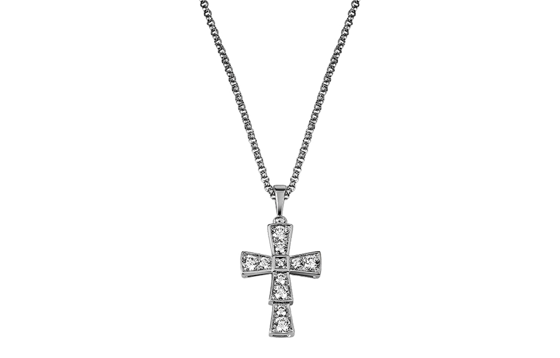 BVLGARI CROCE Full Diamond Cross 18K White Gold Necklace Unisex Couples Gift. 354038 圖 3