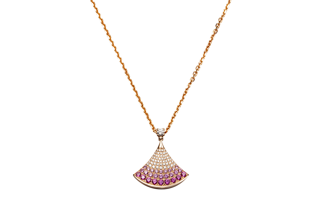 Shop BVLGARI DIVAS'' DREAM 18K玫瑰金鑽石寶石項鍊 男女情侶款 CL859274-358436