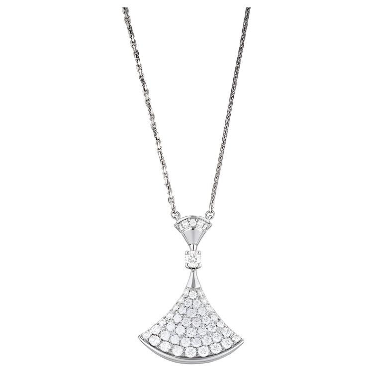 BVLGARI DIVAS' DREAM 18K White Gold Diamond Fan Necklace Unisex Couples Style CL856965-350066