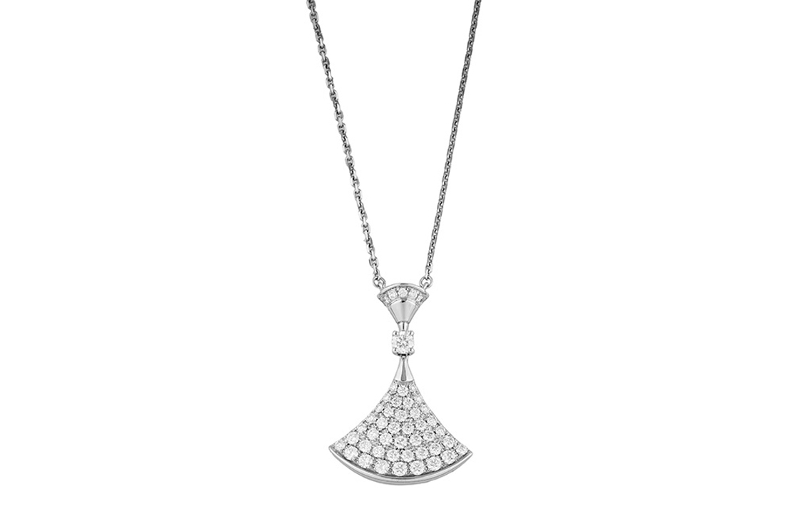 BVLGARI DIVAS' DREAM 18K White Gold Diamond Fan Necklace Unisex Couples Style CL856965-350066 圖 3
