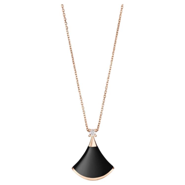 BVLGARI DIVAS’ DREAM Black Onyx 18K Rose Gold Necklace Unisex Couples Style. CL857213