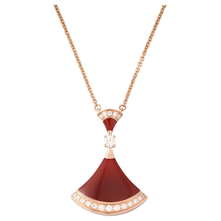 BVLGARI DIVAS’ DREAM Diamond Red Carnelian 18K Rose Gold Necklace Unisex CL858642-356437