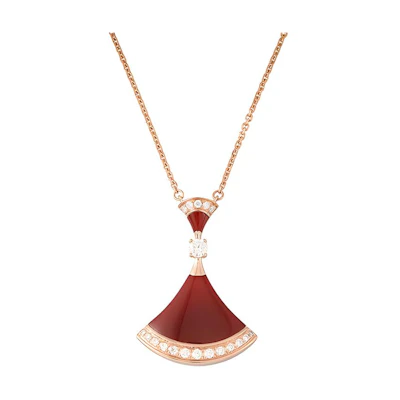 BVLGARI DIVAS’ DREAM Diamond Red Carnelian 18K Rose Gold Necklace Unisex CL858642-356437