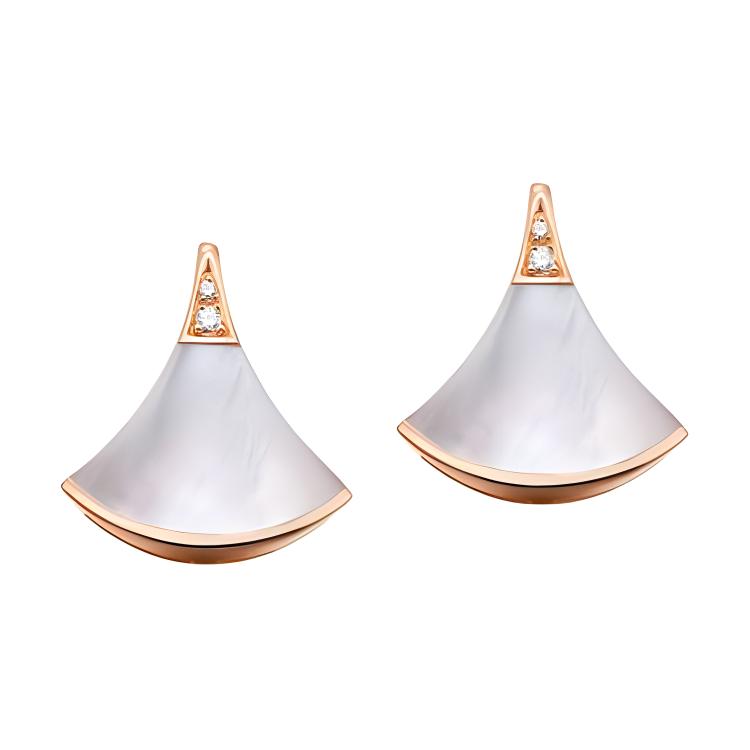 BVLGARI DIVAS’ DREAM Earrings 18K Rose Gold Unisex Couple Studs White. 352600