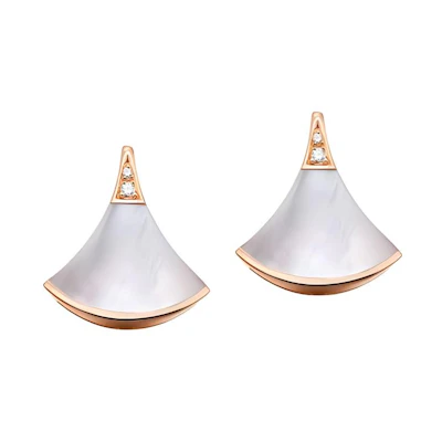 BVLGARI DIVAS’ DREAM Earrings 18K Rose Gold Unisex Couple Studs White. 352600