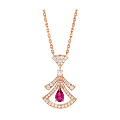 BVLGARI Divas' Dream Fan-Shaped 18K Rose Gold Necklace Unisex Couple Design. 360619