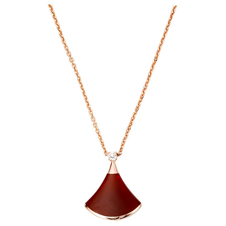 BVLGARI DIVAS' DREAM Fan-Shaped Red Carnelian 18K Rose Gold Necklace Unisex CL857199-350583