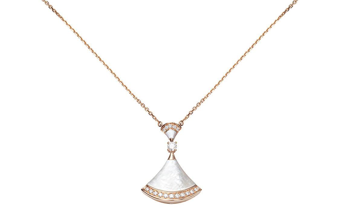 BVLGARI DIVAS' DREAM Fan Pendant Mother of Pearl Diamond 18K Rose Gold Necklace CL858643-356452 圖 3