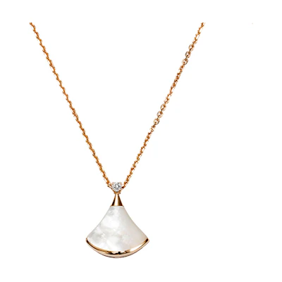 BVLGARI DIVAS’ DREAM Fan Pendant Small 18k Rose Gold Necklace Unisex White CL857185-350581