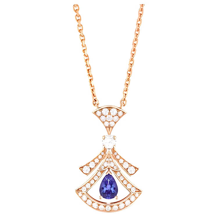 BVLGARI Divas' Dream Pendant 18K Rose Gold Necklace Unisex Blue Butterfly Design 360616