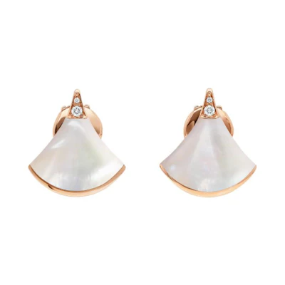 BVLGARI Polished Design Diamond Stud Earrings Unisex Couples Gold. OR857535