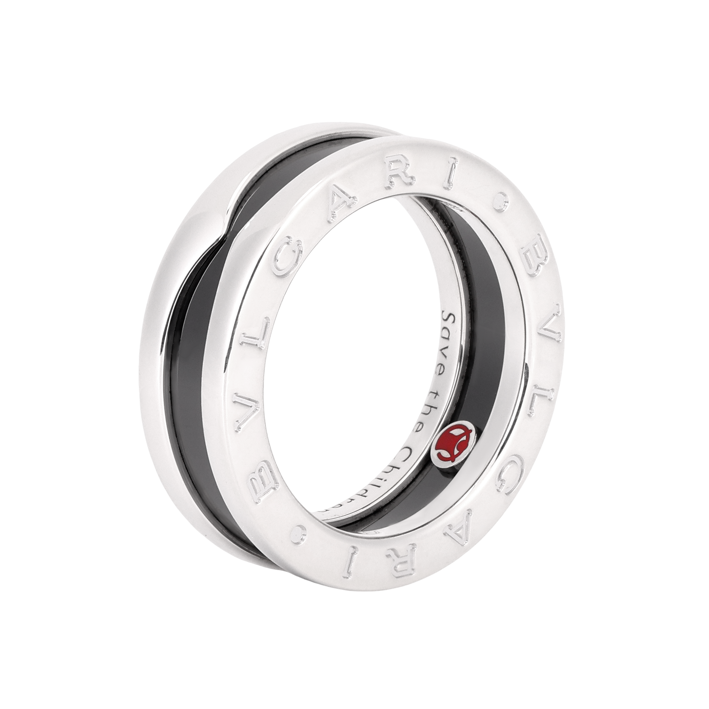 BVLGARI Save the Children 925 Silver Ring - Unisex Couple Style in Silver & Black. 346090