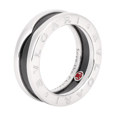 BVLGARI Save the Children 925 Silver Ring - Unisex Couple Style in Silver & Black. 346090