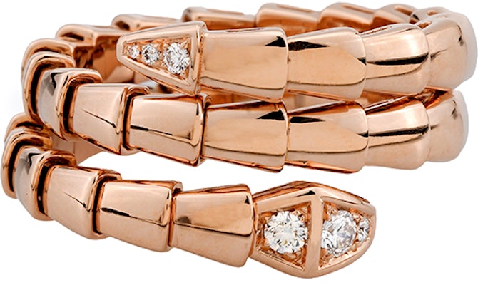 BVLGARI Serpenti Viper 18K玫瑰金雙圈鑽石戒指 男女通用 AN858824 Lookbook BVLGARI Serpenti Viper 18K玫瑰金雙圈鑽石戒指 男女通用 AN858824