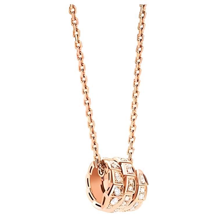 BVLGARI Serpenti Viper 18K Rose Gold Diamond Necklace Unisex Couple Design. CL858924-357795