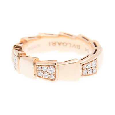 BVLGARI Serpenti Viper 18K Rose Gold Diamond Ring Unisex Couple Design AN857928
