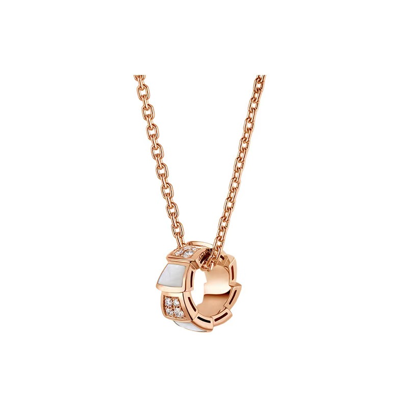 BVLGARI Serpenti Viper 18K Rose Gold Necklace with Diamonds Unisex Couple Style CL858770-357095