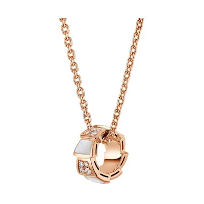 BVLGARI Serpenti Viper 18K Rose Gold Necklace with Diamonds Unisex Couple Style CL858770-357095