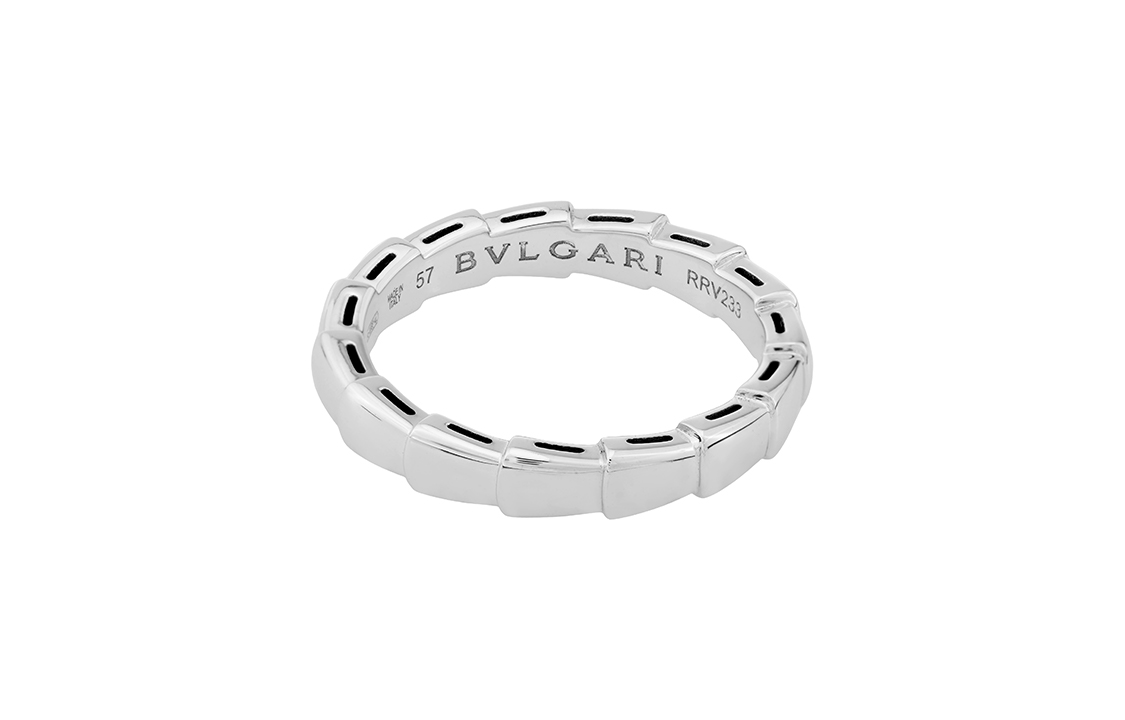 BVLGARI Serpenti Viper 8K White Gold Slim Unisex Couple Ring. AN856869