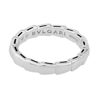 BVLGARI Serpenti Viper 8K White Gold Slim Unisex Couple Ring. AN856869