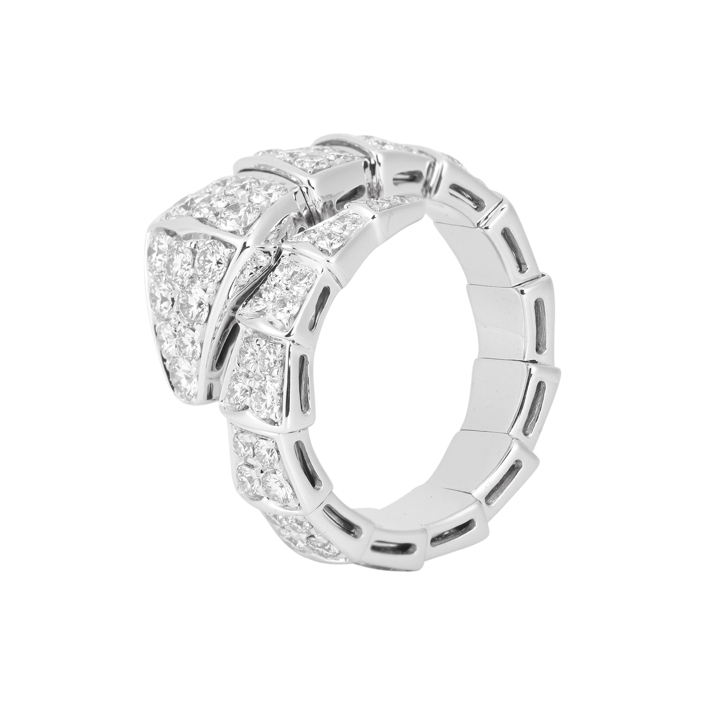 BVLGARI SERPENTI VIPER Full Diamond 18K White Gold Ring Unisex Silver 345223