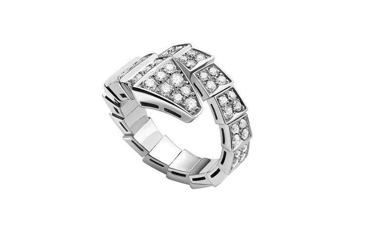 BVLGARI SERPENTI VIPER Full Diamond 18K White Gold Ring Unisex Silver 345223 圖 4