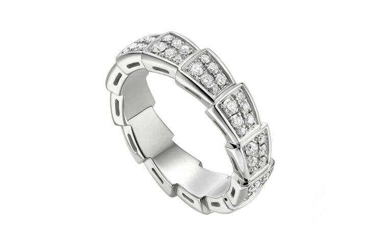 Purchase BVLGARI Serpenti Viper Full Diamond 18K White Gold Ring Unisex Couple Edition. AN857940
