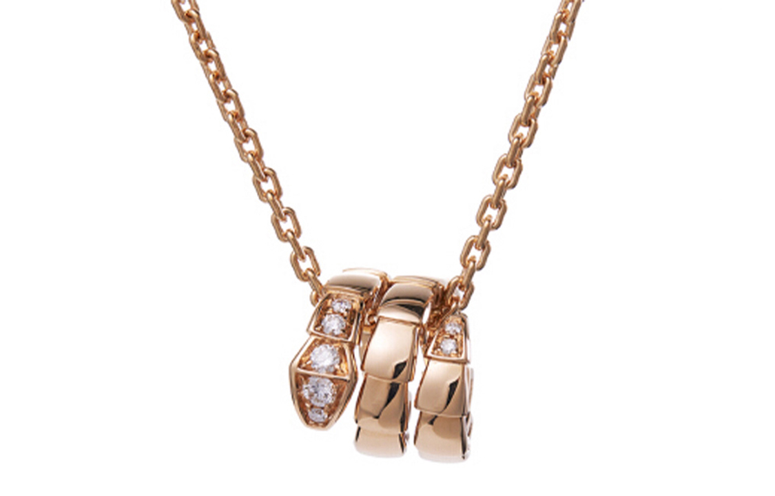 BVLGARI Serpenti Viper Logo Pendant 18K Rose Gold Diamond Necklace Unisex. 357794 圖 6