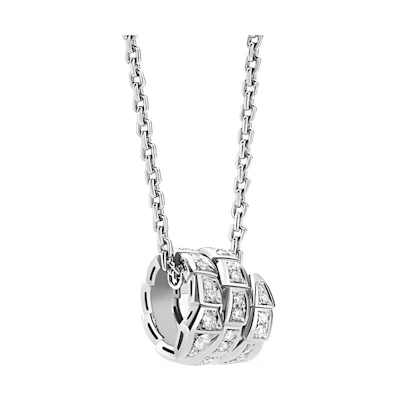 BVLGARI Serpenti Viper Logo Pendant Necklace 18K Gold Diamond Unisex Silver. 357796