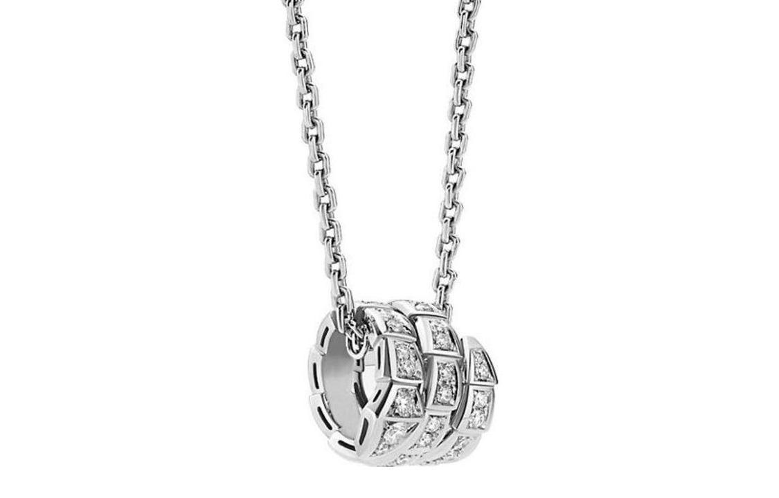 BVLGARI Serpenti Viper Logo Pendant Necklace 18K Gold Diamond Unisex Silver. 357796 圖 2