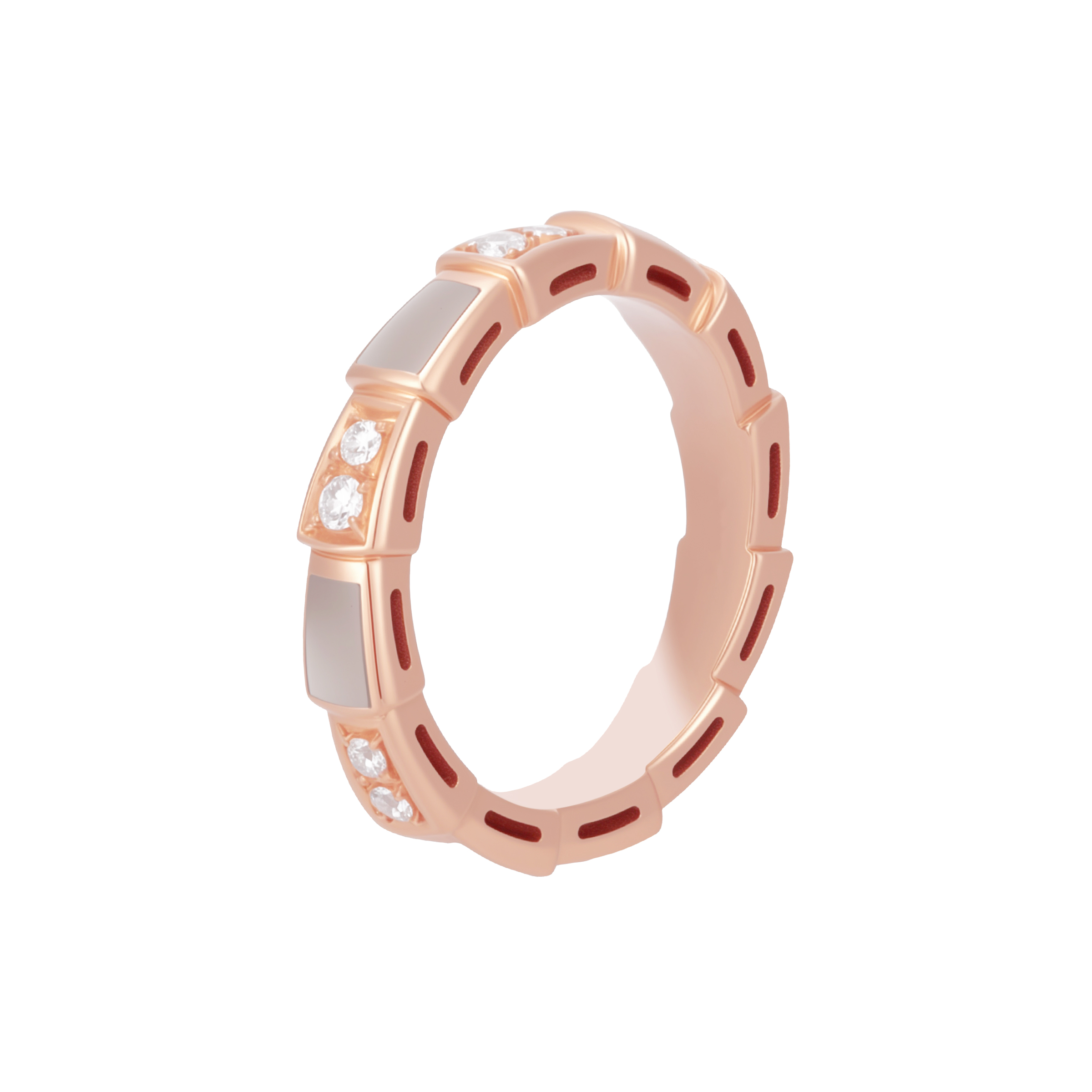 BVLGARI Serpenti Viper Ring 18K Rose Gold with Mother of Pearl Unisex Couple Design. AN858042-353205