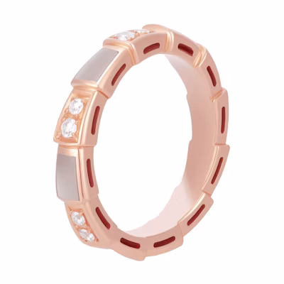 BVLGARI Serpenti Viper Ring 18K Rose Gold with Mother of Pearl Unisex Couple Design. AN858042-353205