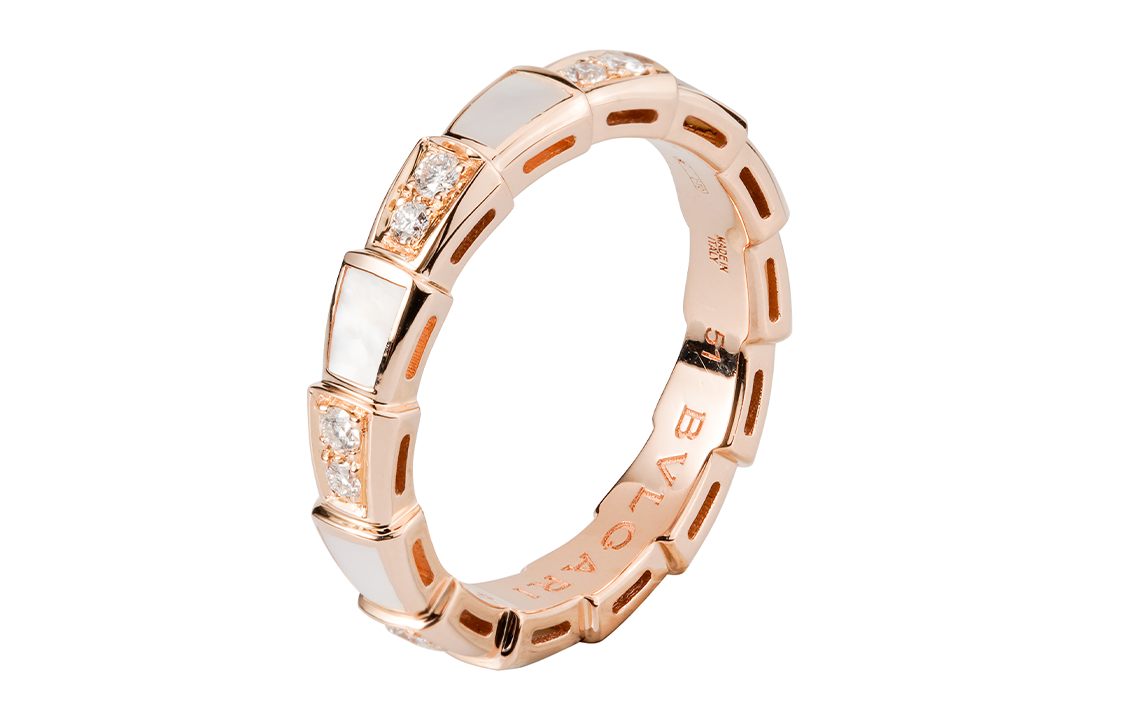 Purchase BVLGARI Serpenti Viper 18K玫瑰金珍珠母情侶設計戒指男女適用款式 AN858042-353205