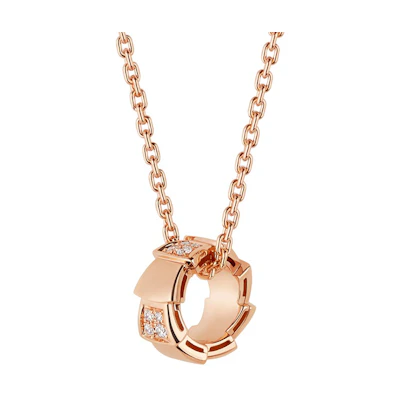 BVLGARI SERPENTI VIPER Rose Gold Diamond Necklace Unisex Couple Design. 355254