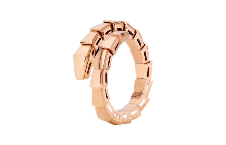 Shop BVLGARI Serpenti Viper 18K玫瑰金戒指 優雅男女蛇形設計. AN859178