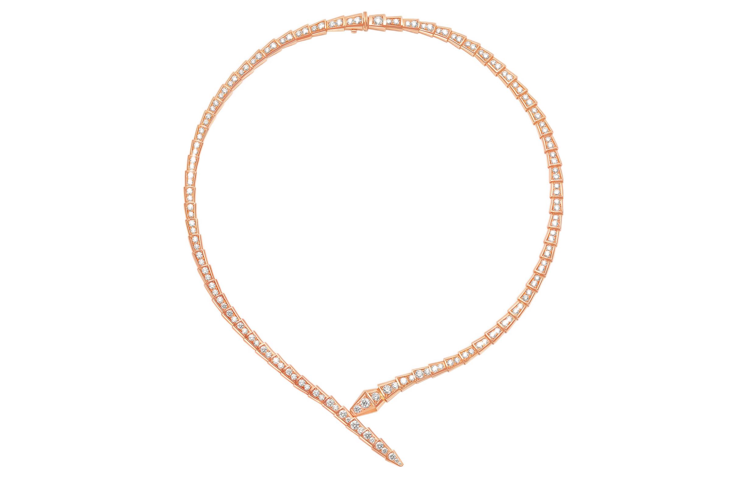 BVLGARI Serpenti Viper Snake Diamond Necklace 18K Rose Gold Unisex Couple Design CL859328